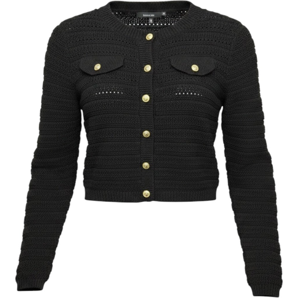 Vero Moda Cardigan Sweater Womens XXS Black Textured Knit Gold Buttons Cropped